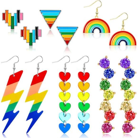 6 Pairs Rainbow Earrings Pride |  Rainbow Drop Earrings for Women - Picture 2 of 8